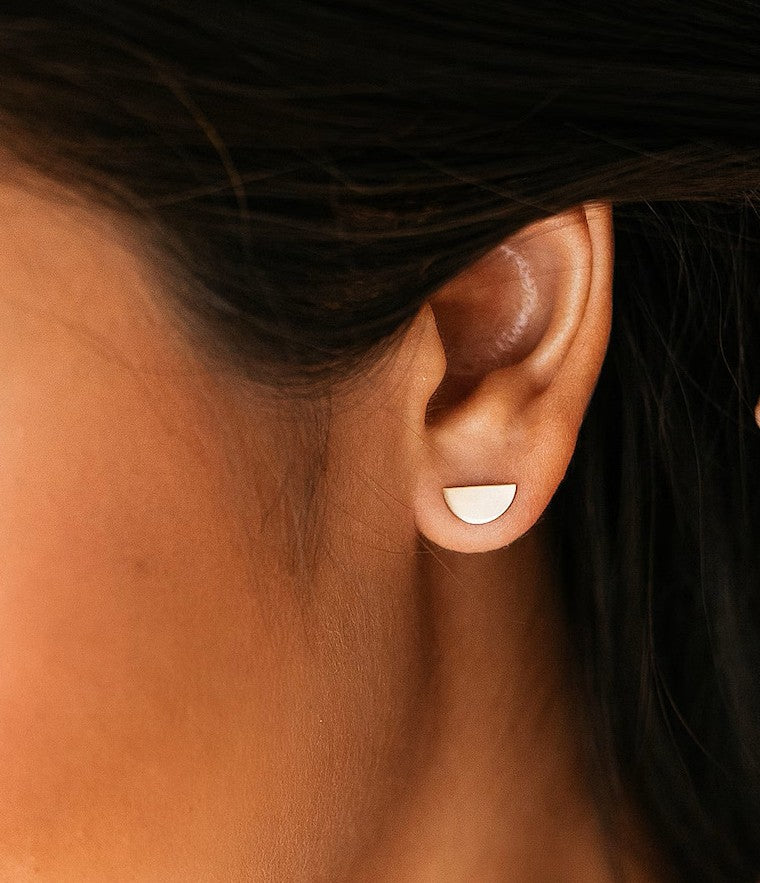 925 Sterling Silver Half Moon Stud Double Earrings