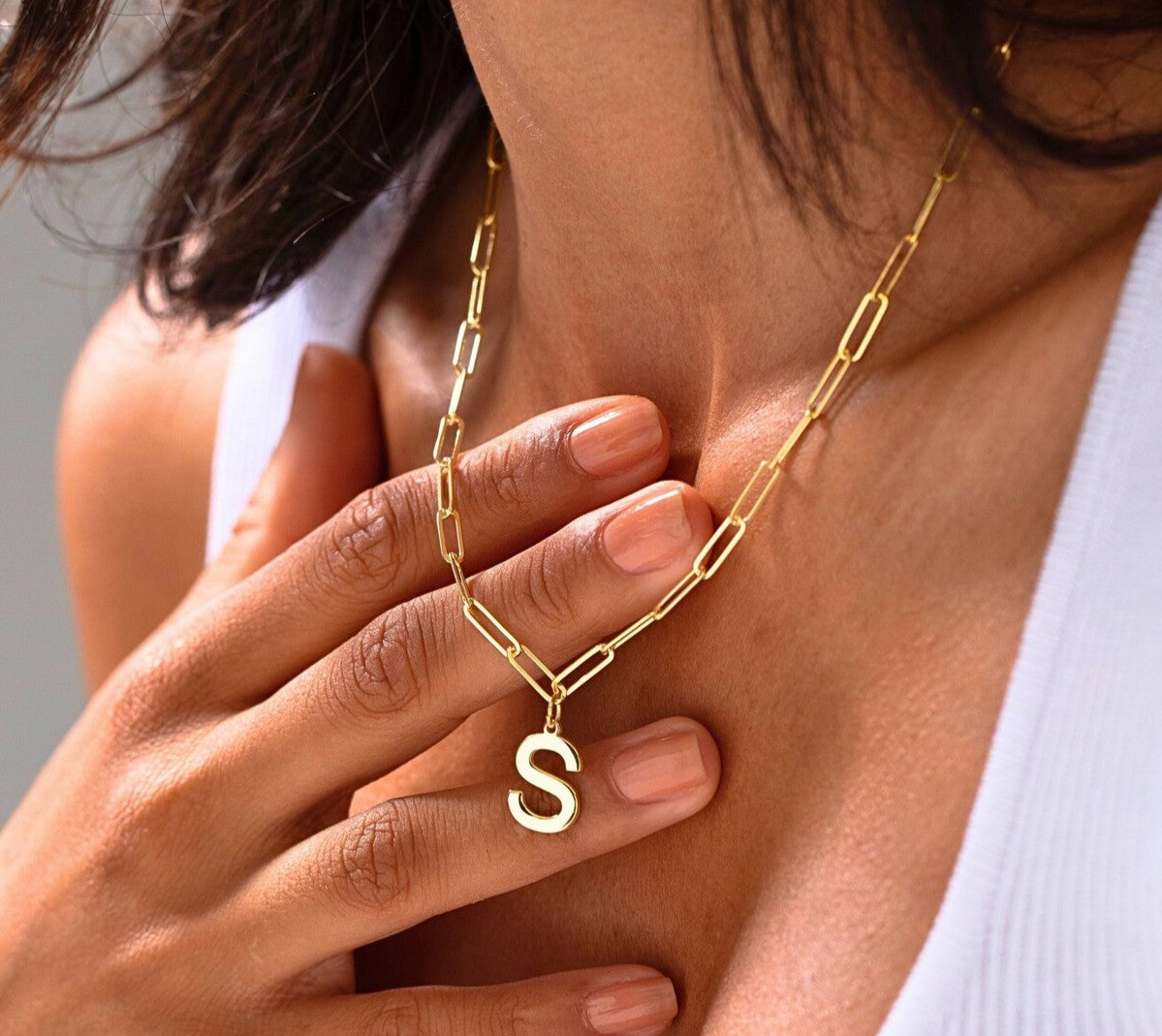 925 Sterling Silver Paperclip Chain Letter Necklace