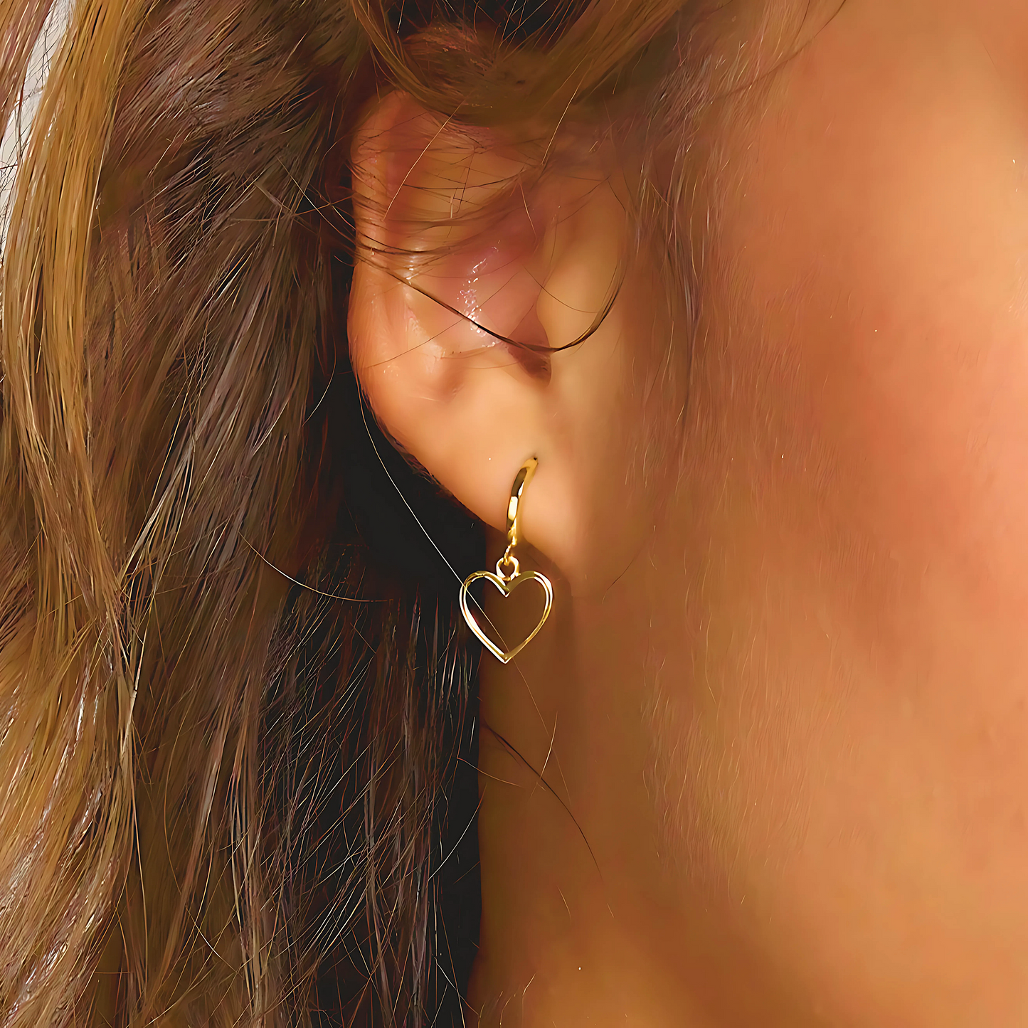 925 Sterling Silver Round Hoop Heart Double Earrings