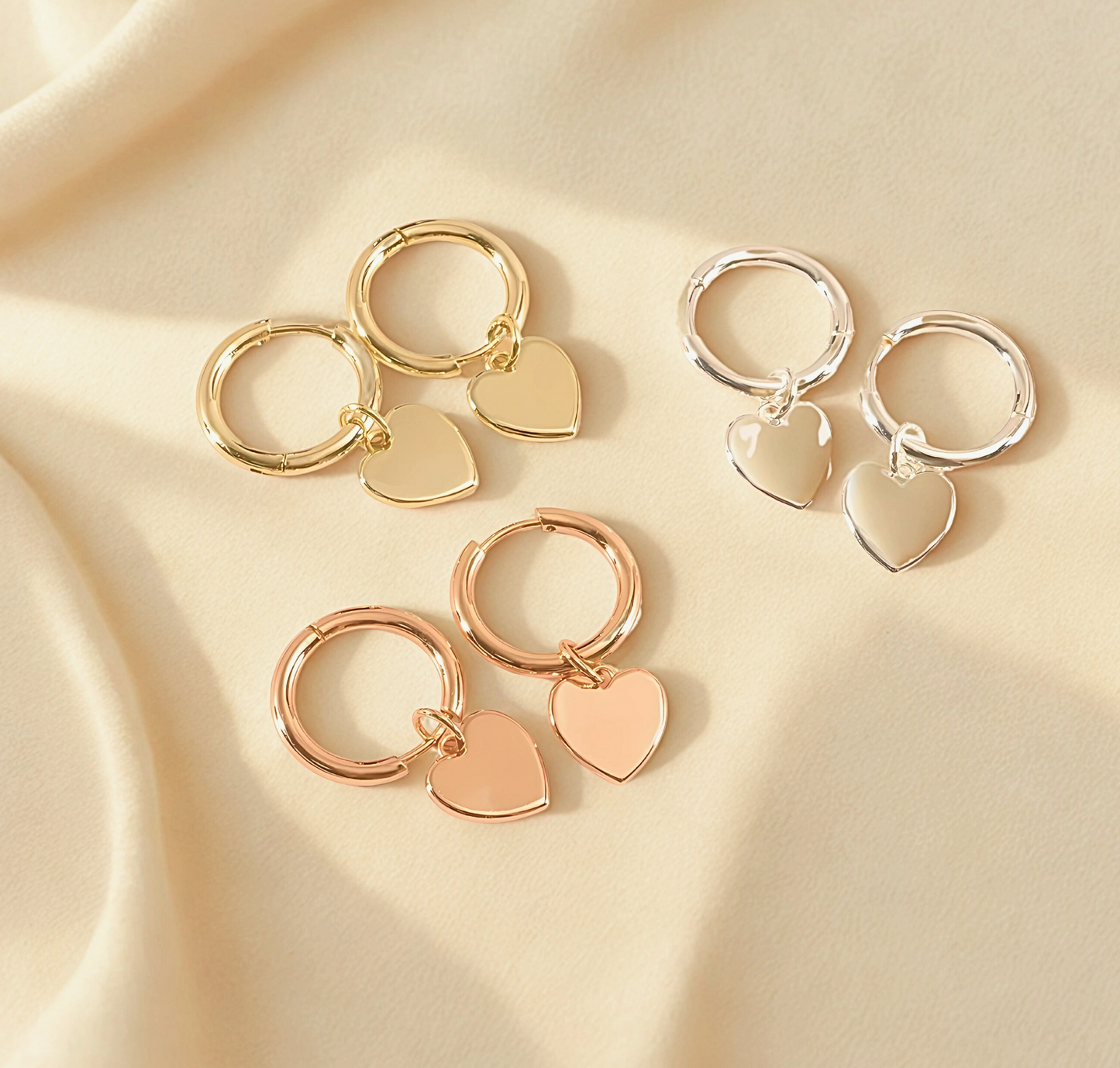 925 Sterling Silver Earrings with Heart-Shaped Double Hoops