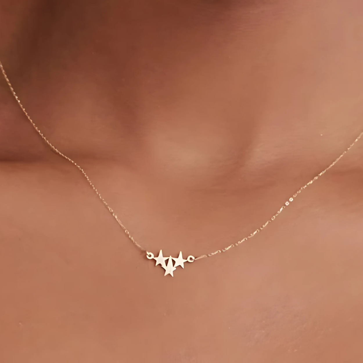 925 Sterling Silver 3-Star Elegant Charm Necklace
