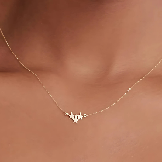 925 Sterling Silver 3-Star Elegant Charm Necklace
