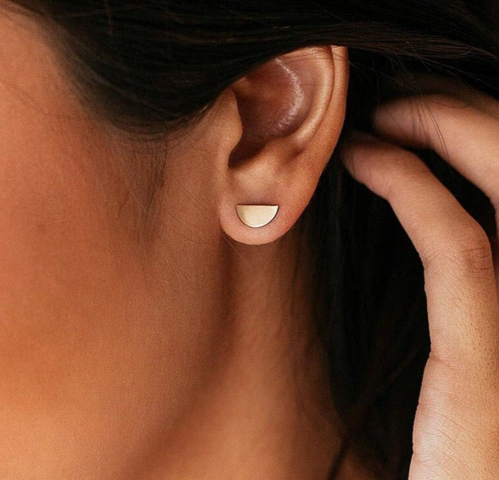 925 Sterling Silver Half Moon Stud Double Earrings