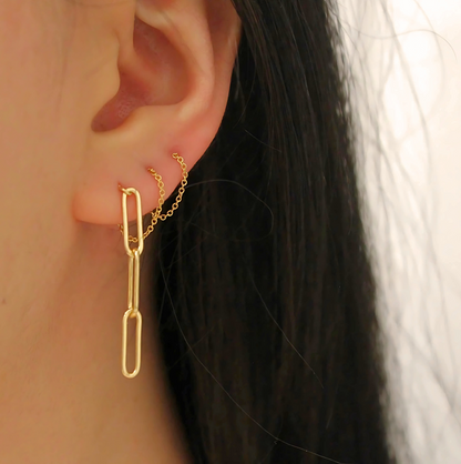 925 Sterling Silver Paperclip Dangle Double Earrings