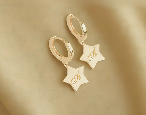925 Sterling Silver Earrings with Star Letters Double Hoops