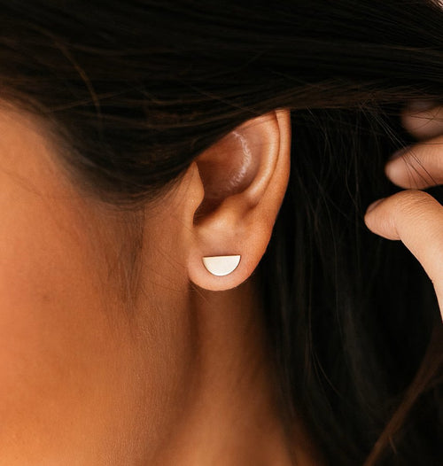 925 Sterling Silver Half Moon Stud Double Earrings