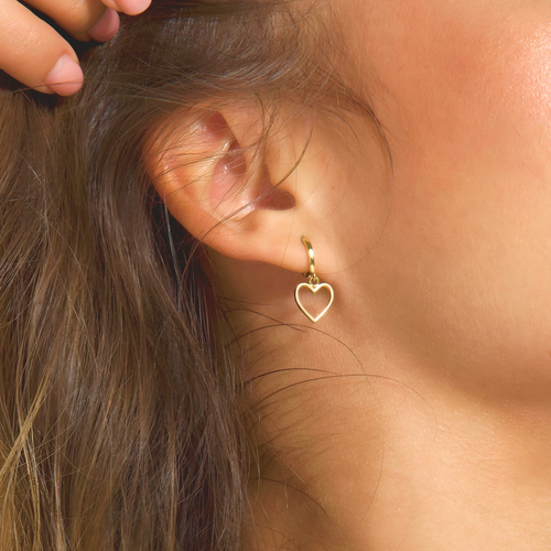 925 Sterling Silver Round Hoop Heart Double Earrings