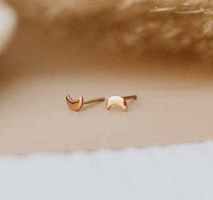 925 Sterling Silver Small Half Moon Stud Double Earrings