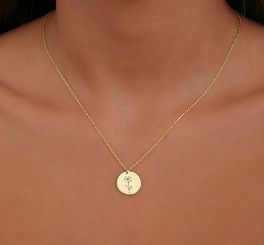 925 Sterling Silver Birth Month Flower Symbols Round Necklace