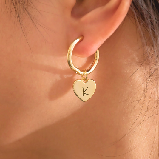925 Sterling Silver Heart-Shaped Engraved Letter Double Earrings