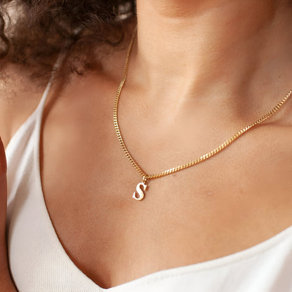925 Sterling Silver Curb Chain Letter Necklace