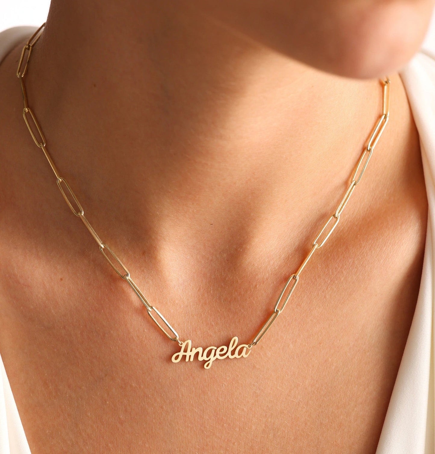 925 Sterling Silver Paperclip Chain Name Necklace