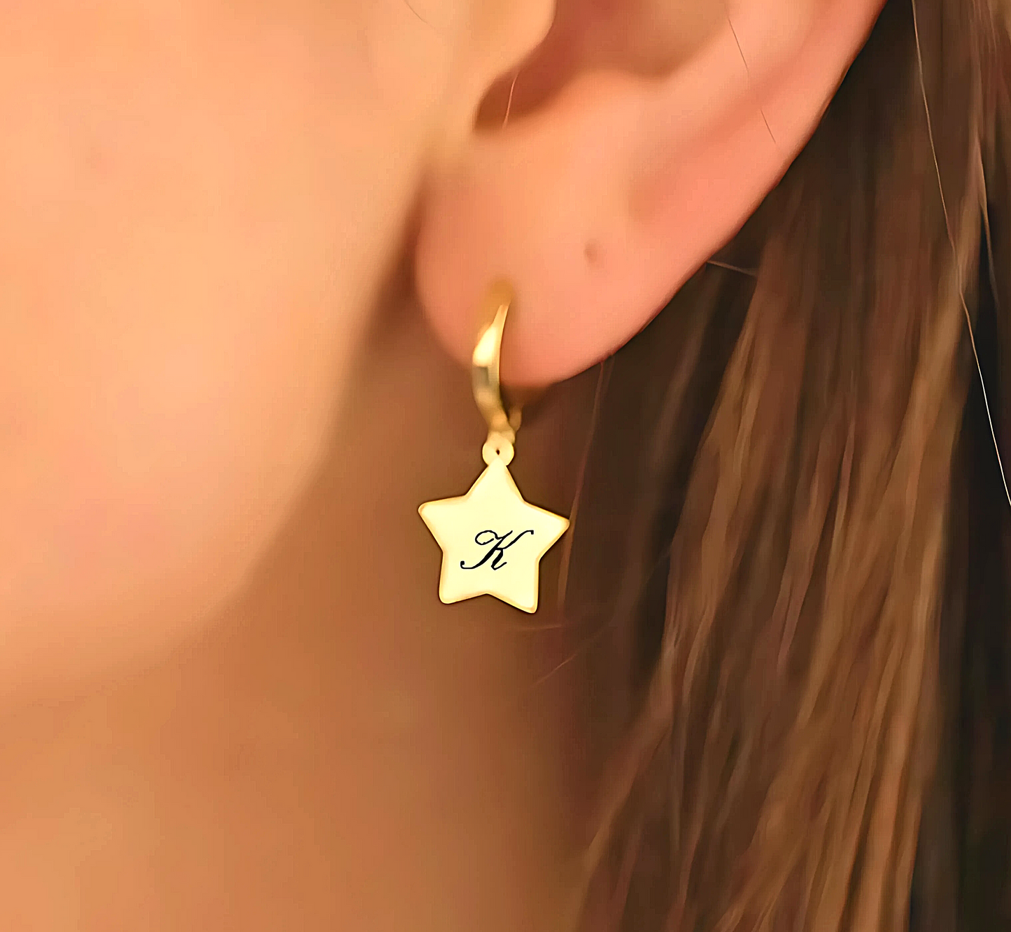 925 Sterling Silver Earrings with Star Letters Double Hoops