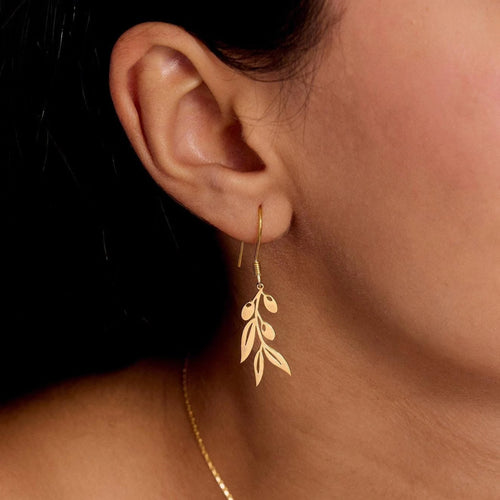925K Sterling Silver Olive Branch Dangle Double Earrings