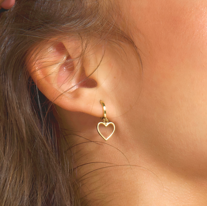 925 Sterling Silver Round Hoop Heart Double Earrings