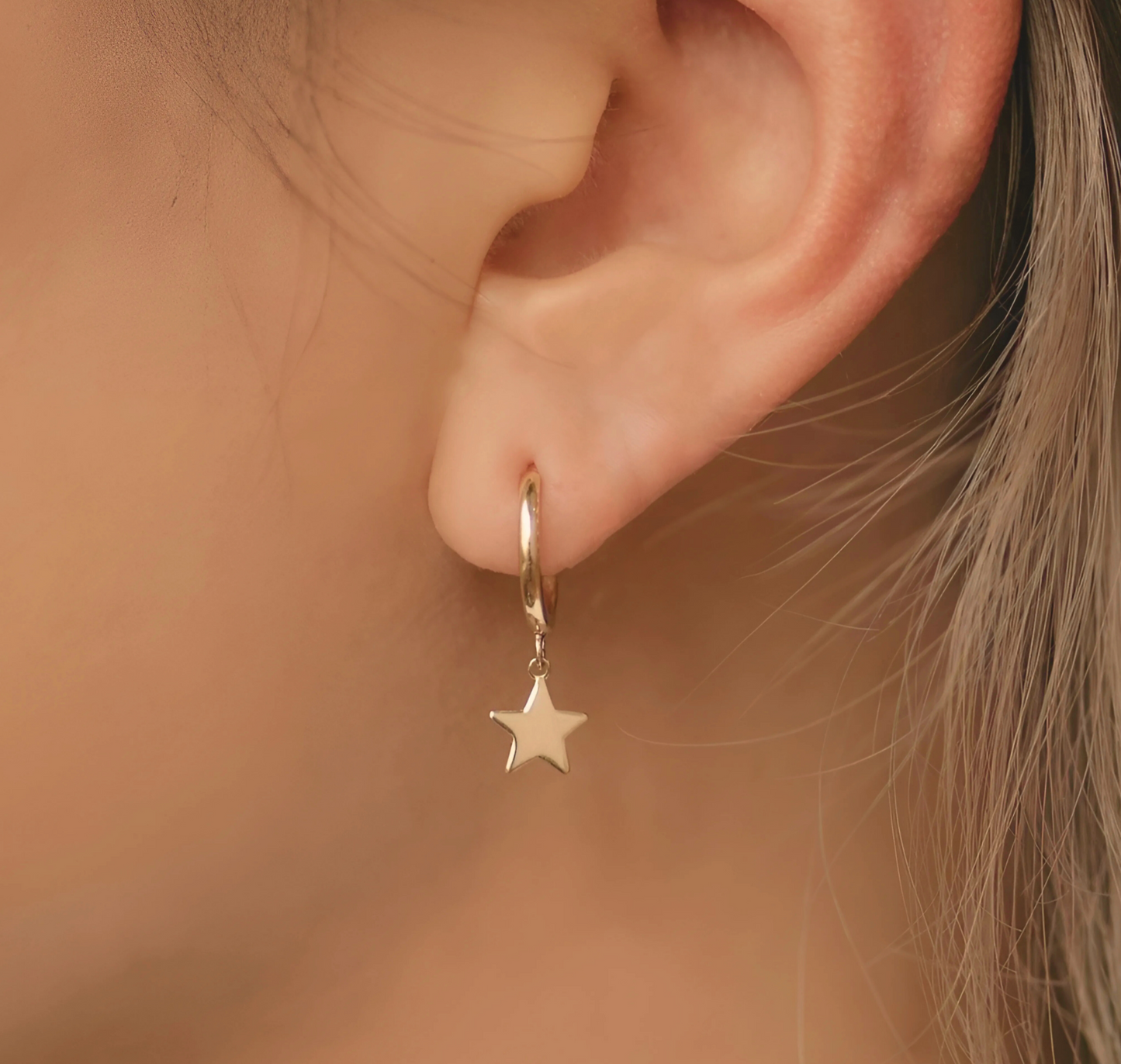 925 Sterling Silver Earrings with Star Double Hoops
