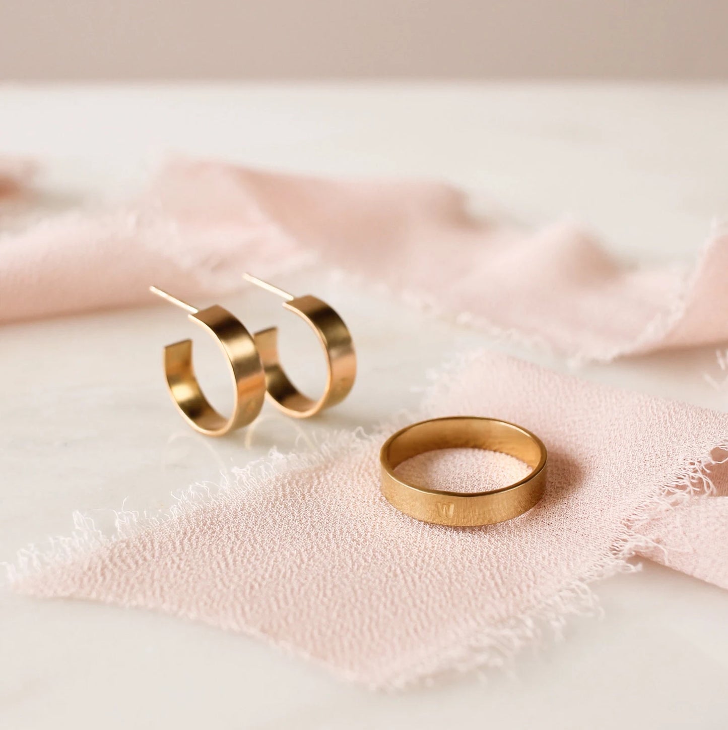 925 Sterling Silver Thick Band Ring Earrings