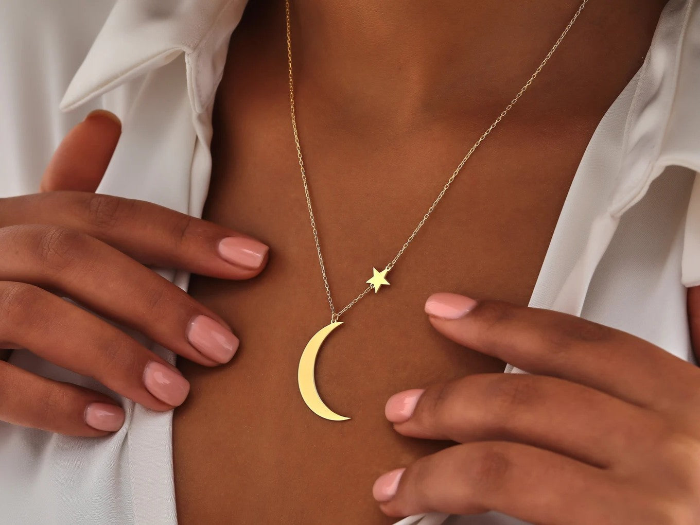 925 Sterling Silver Moon and Star Necklace
