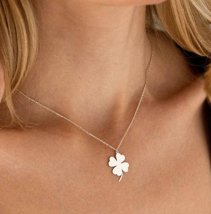 925 Sterling Silver Four-Leaf Clover Charm Necklace