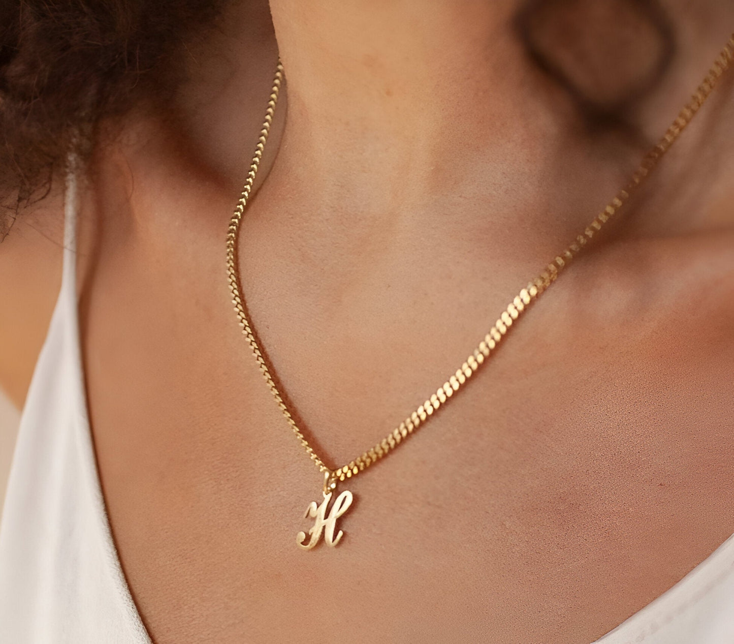 925 Sterling Silver Curb Chain Script Letter Necklace