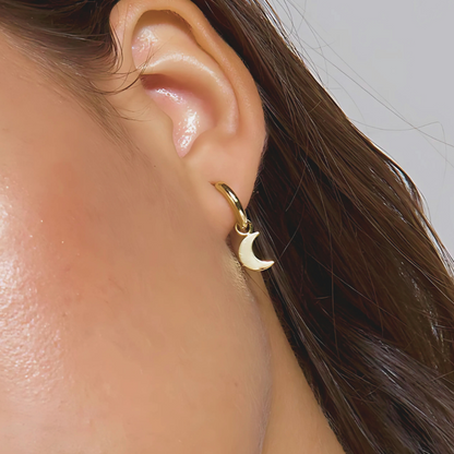 925 Sterling Silver Round Hoop Earrings with Crescent Moon Symbol