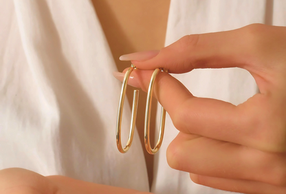 925 Sterling Silver Rectangle Hoop Double Earrings