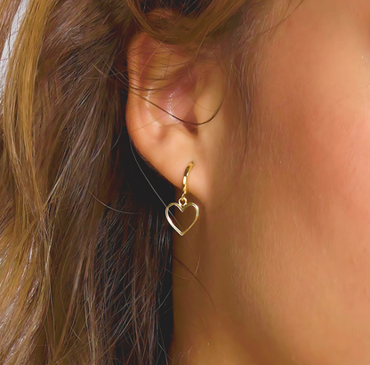 925 Sterling Silver Round Hoop Heart Double Earrings