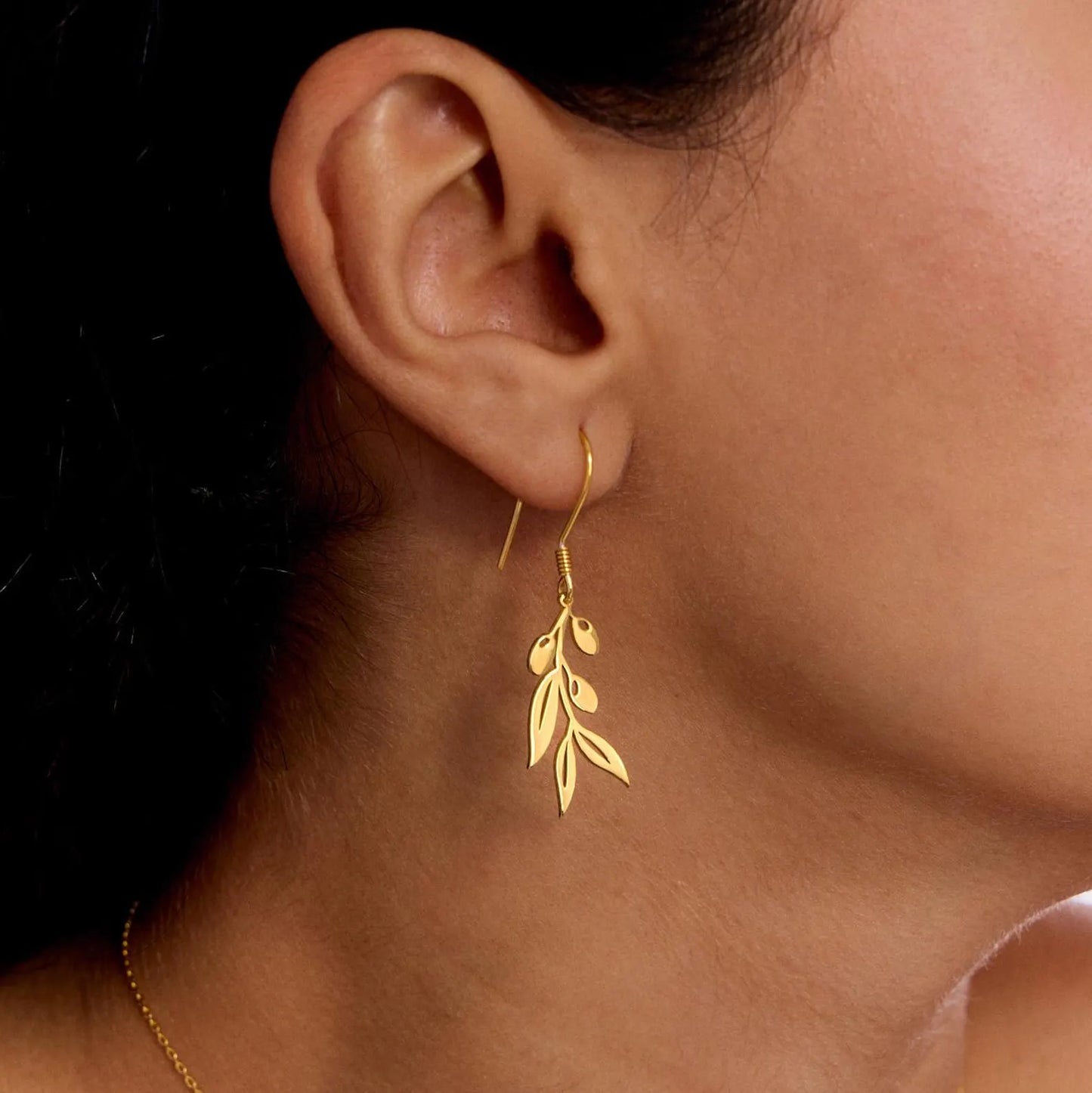 925K Sterling Silver Olive Branch Dangle Double Earrings