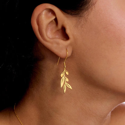 925K Sterling Silver Olive Branch Dangle Double Earrings