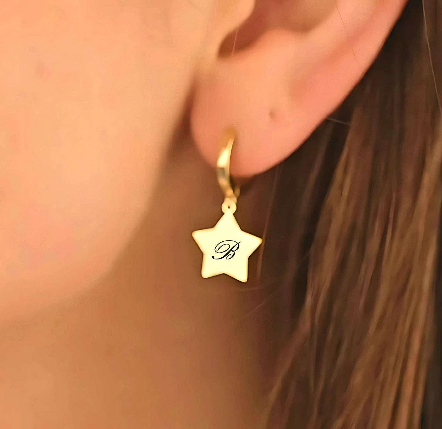 925 Sterling Silver Earrings with Star Letters Double Hoops