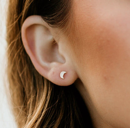 925 Sterling Silver Small Half Moon Stud Double Earrings