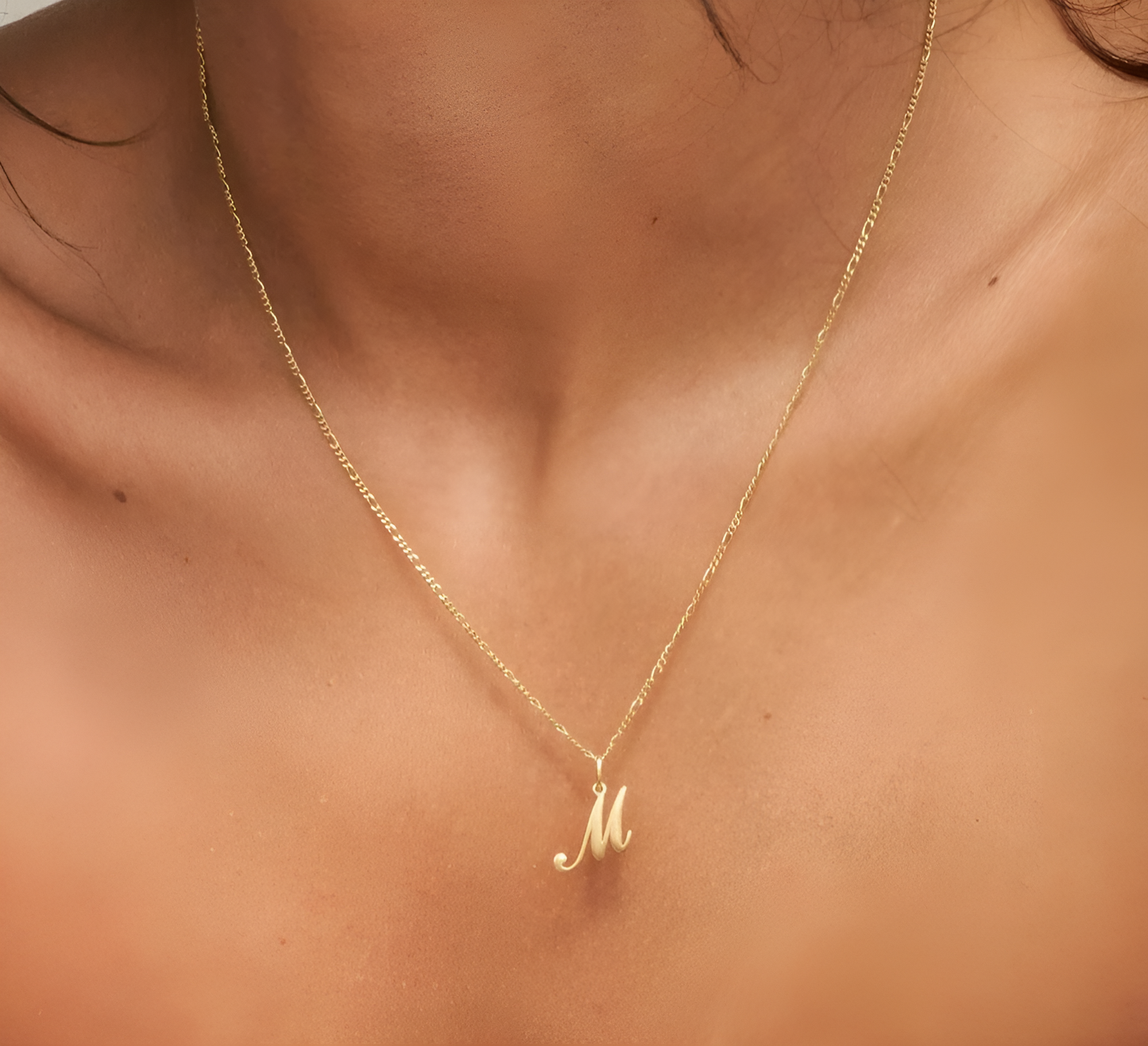 925 Sterling Silver Figaro Chain Script Letter Necklace