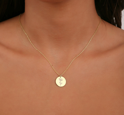 925 Sterling Silver Birth Month Flower Symbols Round Necklace