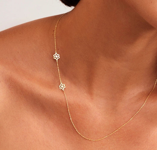 925 Sterling Silver Daisy Flower Side Necklace