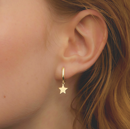 925 Sterling Silver Earrings with Star Double Hoops