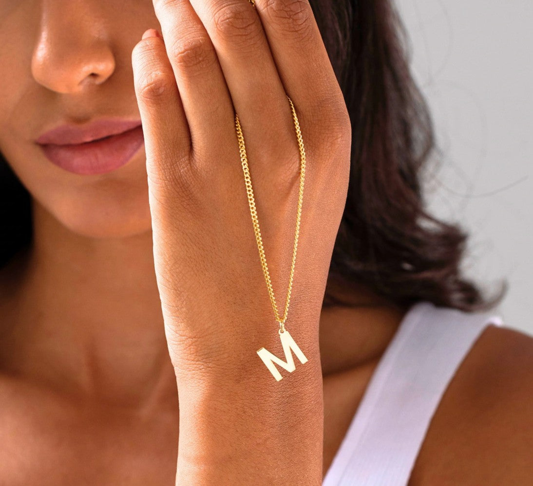 925 Sterling Silver Curb Chain Letter Necklace