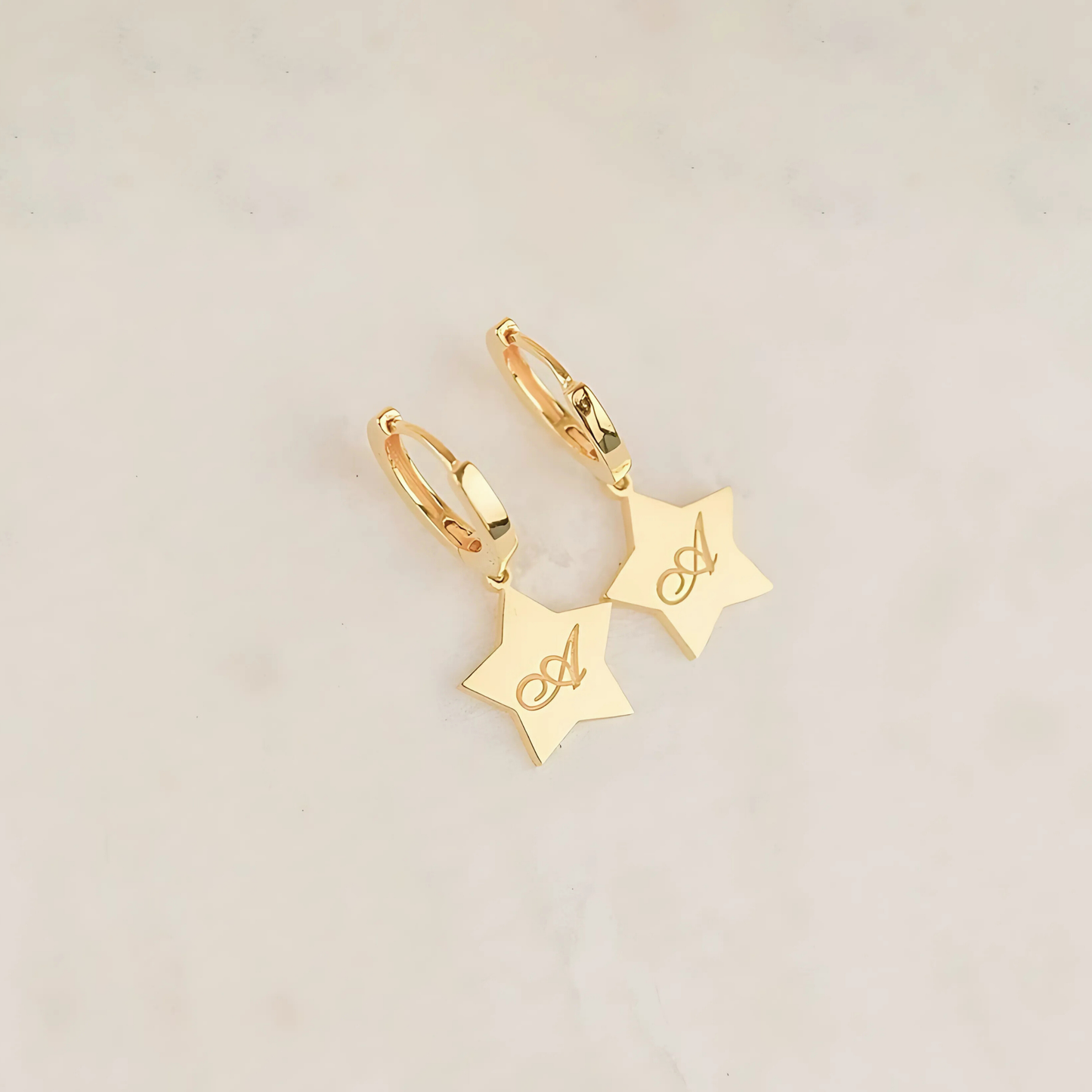 925 Sterling Silver Earrings with Star Letters Double Hoops