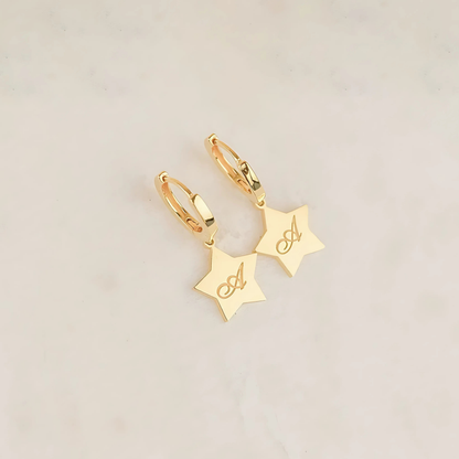 925 Sterling Silver Earrings with Star Letters Double Hoops