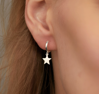 925 Sterling Silver Earrings with Star Double Hoops