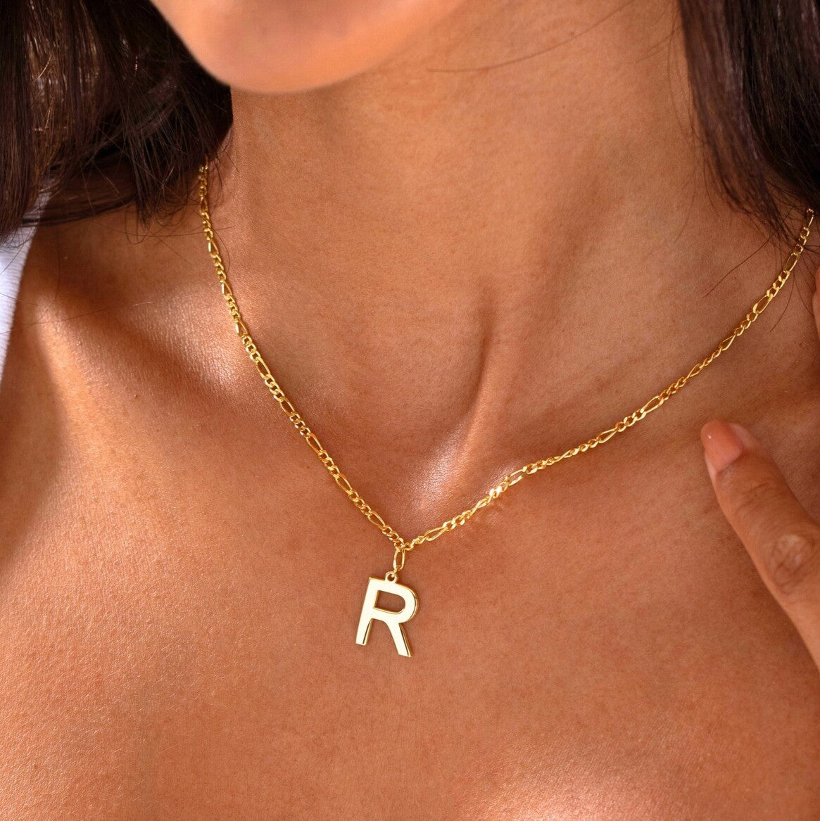925 Sterling Silver Figaro Chain Letter Necklace