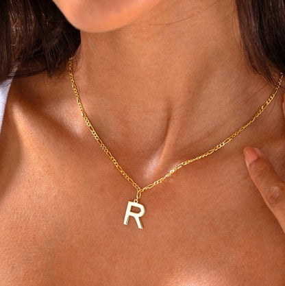 925 Sterling Silver Figaro Chain Letter Necklace