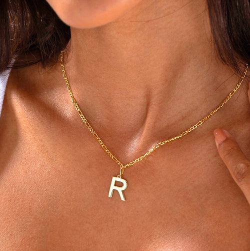 925 Sterling Silver Figaro Chain Letter Necklace