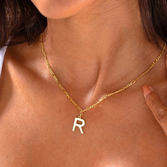 925 Sterling Silver Figaro Chain Letter Necklace