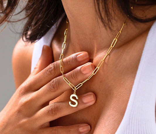 925 Sterling Silver Paperclip Chain Letter Necklace