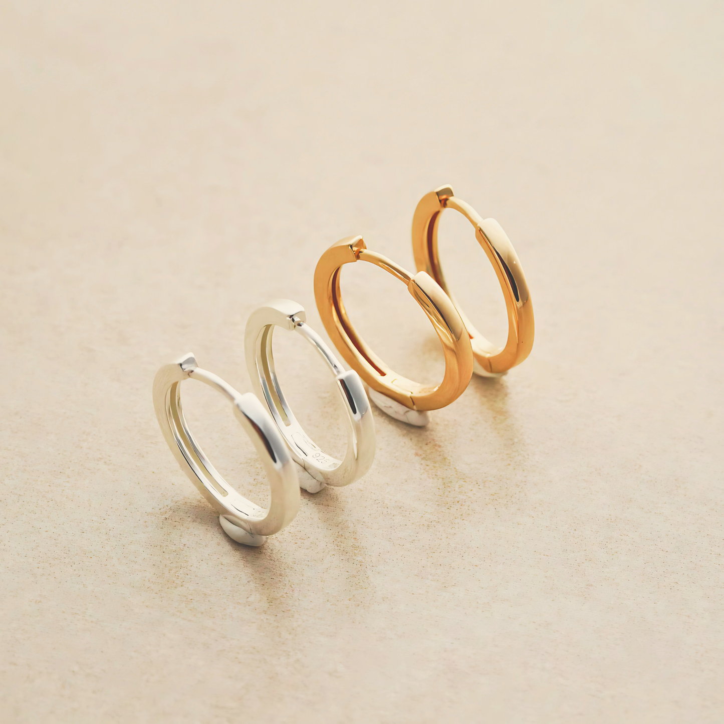 925 Sterling Silver Round Hoop Double Earrings
