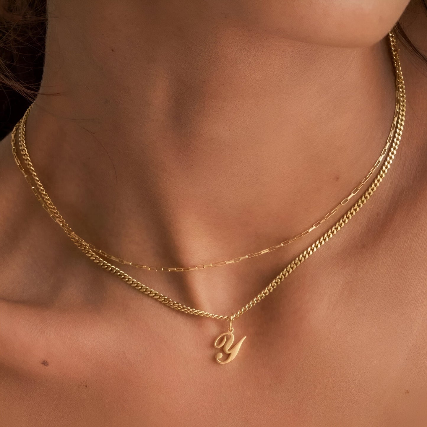 925 Sterling Silver Curb Chain Script Letter Necklace