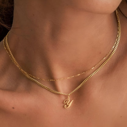 925 Sterling Silver Curb Chain Script Letter Necklace