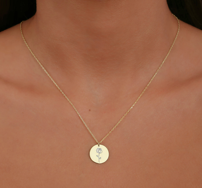 925 Sterling Silver Birth Month Flower Symbols Round Necklace