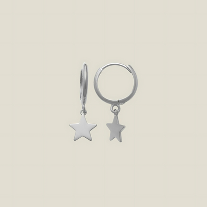 925 Sterling Silver Earrings with Star Double Hoops
