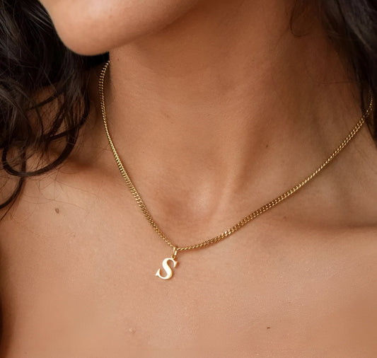 925 Sterling Silver Curb Chain Letter Necklace